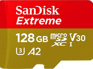 SanDisk Extreme microSDXC 128GB for Action Cams and Drones + SD Adapter + 1 year RescuePRO Deluxe up to 190MB/s & 90MB/s Read/Write speeds A2 C10 V30 UHS-I U3
