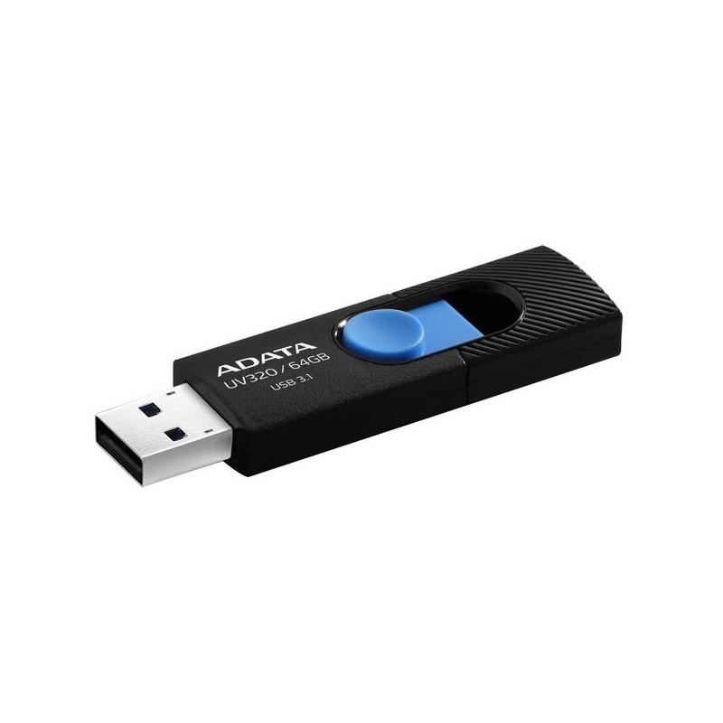 MEMORIE USB 3.2 ADATA 64 GB, retractabila, carcasa plastic, negru / albastru, "AUV320-64G-RBKBL" (timbru verde 0.03 lei)