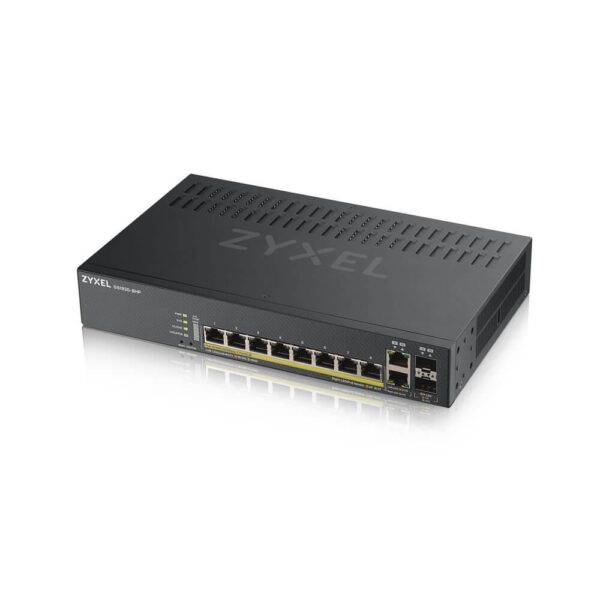 Zyxel GS1920-8HPv2 - Switch - smart - 8 x 10/100/1000 (PoE+) + 2 x kombinations-Gigabit SFP - skrivbordsmodell, v�ggmonterbar - PoE+ (130 W)