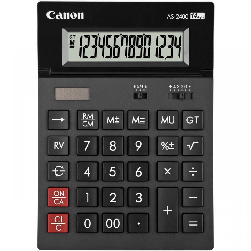 Calculator de birou CANON, AS-2400, ecran 14 digiti, alimentare solara si baterie, negru, "BE4585B001AA" (timbru verde 0.18 lei)