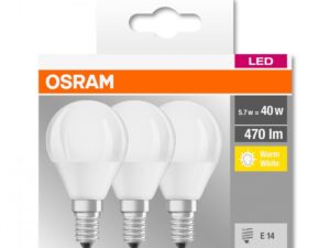 SET 3 becuri LED Osram, soclu E14, putere 5.7W, forma clasic, lumina alb calda, alimentare 220 - 240 V, "000004058075090507" (timbru verde 1.35 lei)