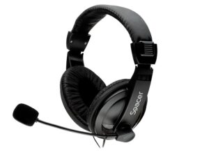 CASTI  Spacer, cu fir, standard, utilizare multimedia, microfon pe brat, conectare prin Jack 3.5 mm x 2, negru, "SPK-222", (timbru verde 0.8 lei)