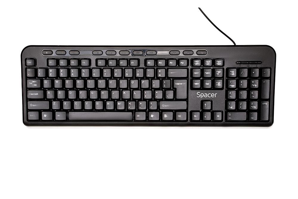 TASTATURA SPACER USB, multimedia, 104 taste + 11 taste multimedia, anti-spill, black, "SPKB-169" 45504123 (timbru verde 0.8 lei)
