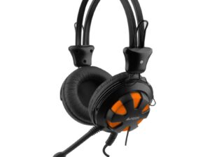 CASTI A4tech, "ComfortFIt", cu fir, standard, utilizare multimedia, microfon pe brat, conectare prin Jack 3.5 mm x 2, negru / portocaliu, "HS-28-3", (timbru verde 0.8 lei)