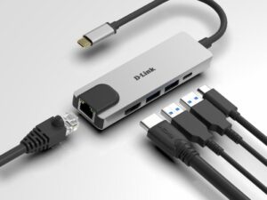 HUB extern D-LINK, porturi Gigabit LAN x 1, USB 3.0 x 2, HDMI x 1,  USB Type C x 1, conectare prin USB Type C, cablu 17 cm, argintiu "DUB-M520" (timbru verde 0.8 lei)