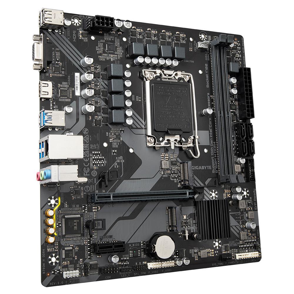 GIGABYTE Mainboard Desktop B760M H DDR4,LGA1700, 2xDDR4, 1xDSub, 1xHDMI, GLAN, 1x PCI Express x16 PCIe 4.0, 1x PCI Express x1 PCIe 3.0, 2xM.2, 4xSATAIII, 6xUSB3.2, 6x USB2.0, mATX "B760M H DDR4"