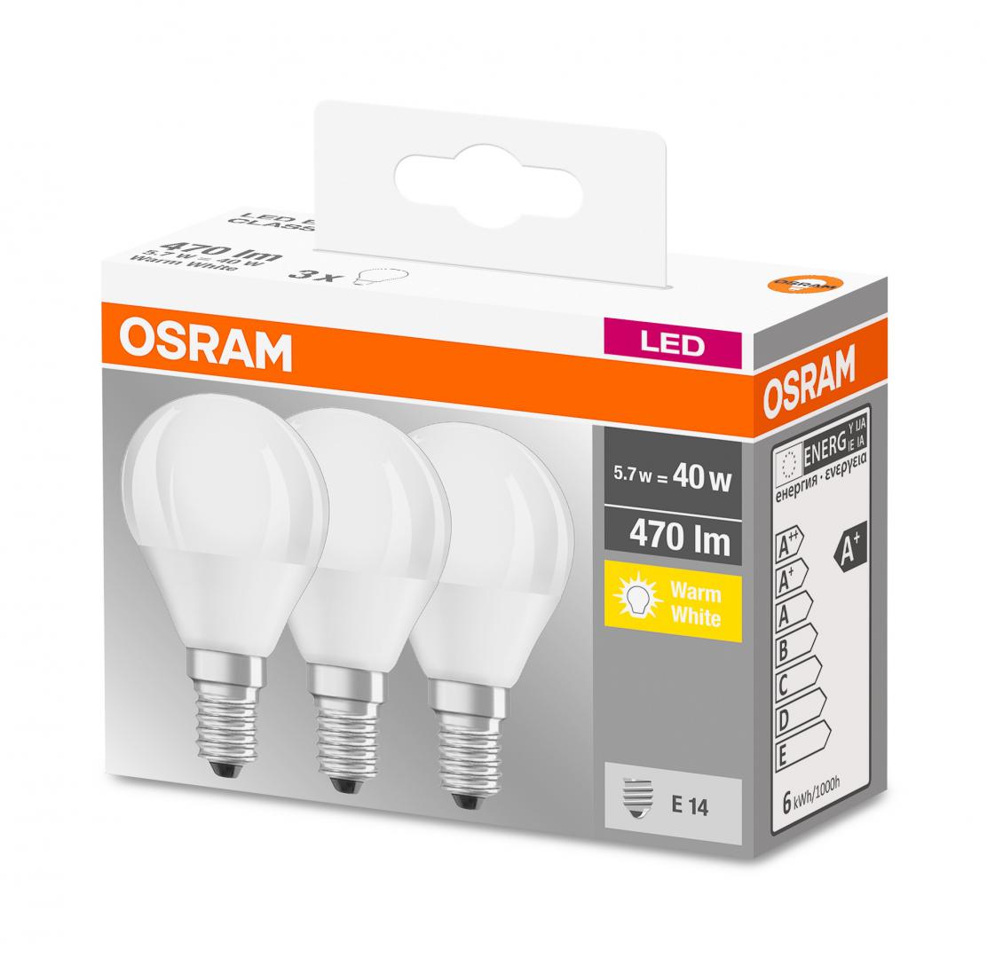 SET 3 becuri LED Osram, soclu E14, putere 5.7W, forma clasic, lumina alb calda, alimentare 220 - 240 V, "000004058075090507" (timbru verde 1.35 lei) - Image 3