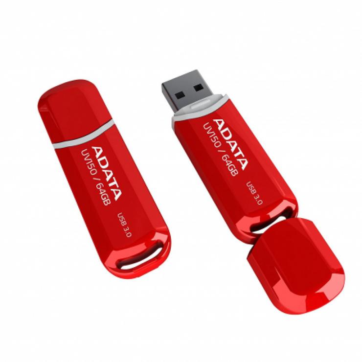 MEMORIE USB 3.2 ADATA 64 GB, cu capac, carcasa plastic, rosu, "AUV150-64G-RRD" (timbru verde 0.03 lei)