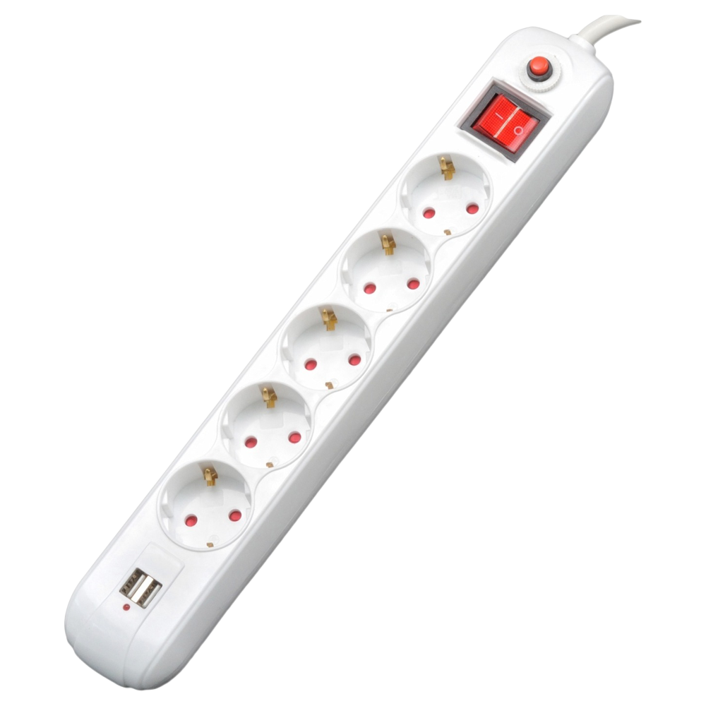 PRELUNGITOR SPACER, Schuko x 5, conectare prin Schuko (T), USB x 2, cablu 1.8 m, 16 A, max. 3500W, protectie supratensiune, alb, 45506867 "PP-5-18 USB" (timbru verde 0.18 lei) - Image 2