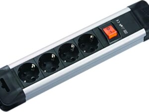 PRELUNGITOR Bachmann, Schuko x 4, conectare prin Schuko (T), cablu 2 m, protectie copii, negru | argintiu, "B330.100R" (timbru verde 0.18 lei)