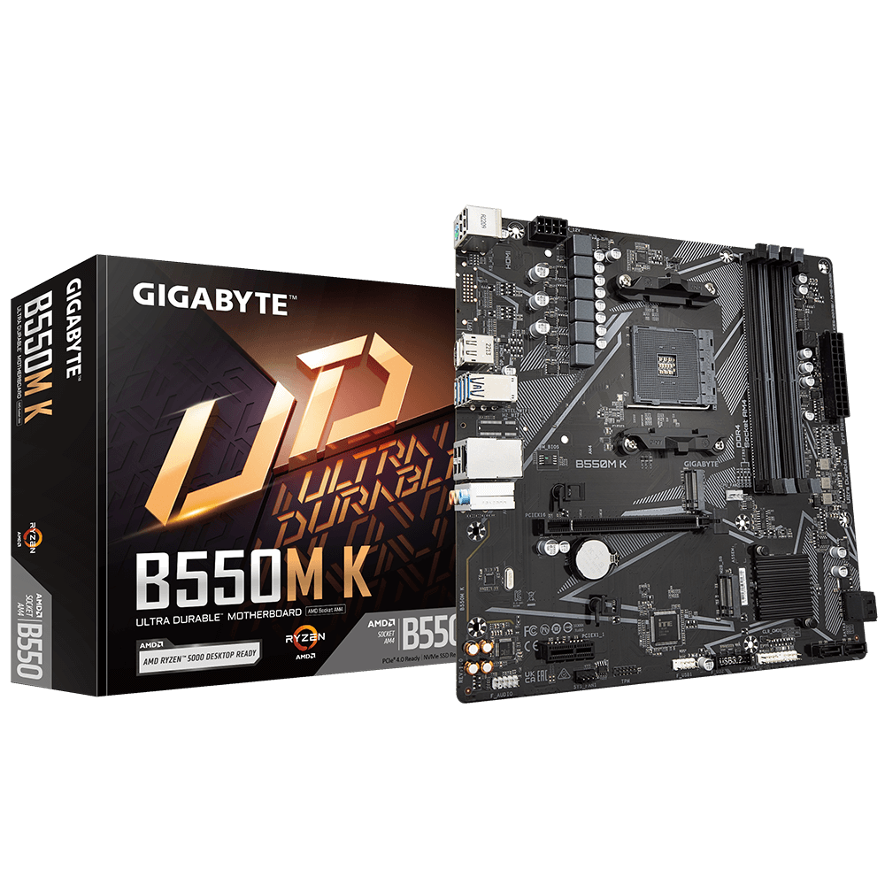 Mainboard|GIGABYTE|AMD B550|SAM4|Micro-ATX|Memory DDR4|Memory slots 4|1xPCI-Express 3.0 1x|1xPCI-Express 4.0 16x|2xM.2|1xHDMI|1xDisplayPort|2xAudio-In|1xAudio-Out|4xUSB 2.0|4xUSB 3.2|1xPS/2|1xRJ45|B550MK - Image 2