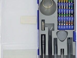 Tivoly Smartphone & Tablet Repair Kit – 32-Piece Precision Bit Set, 4 mm Hex Shank, Suction Cup & Clamp, Grey Plastic Case