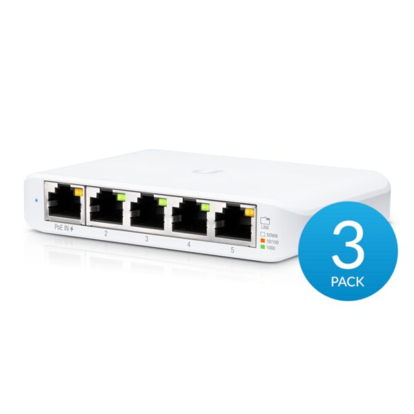 Ubiquiti UniFi Switch USW Flex Mini - 5 Ports - 4x GE (10/100/1000) - 1x GE (10/100/1000) PoE+ - 3 pcs
