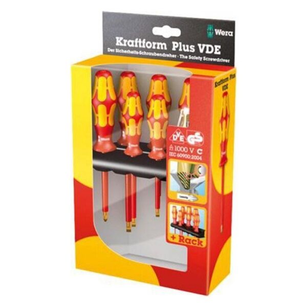 Wera Kraftform Plus 160i/7 VDE insulated screwdriver set 7pcs PH+SL+voltage tester, with rack
