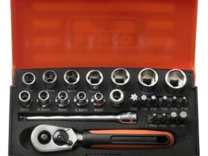 1/4" square drive socket set with metric hex profile and screwdriver bits/bit holder BAHCO