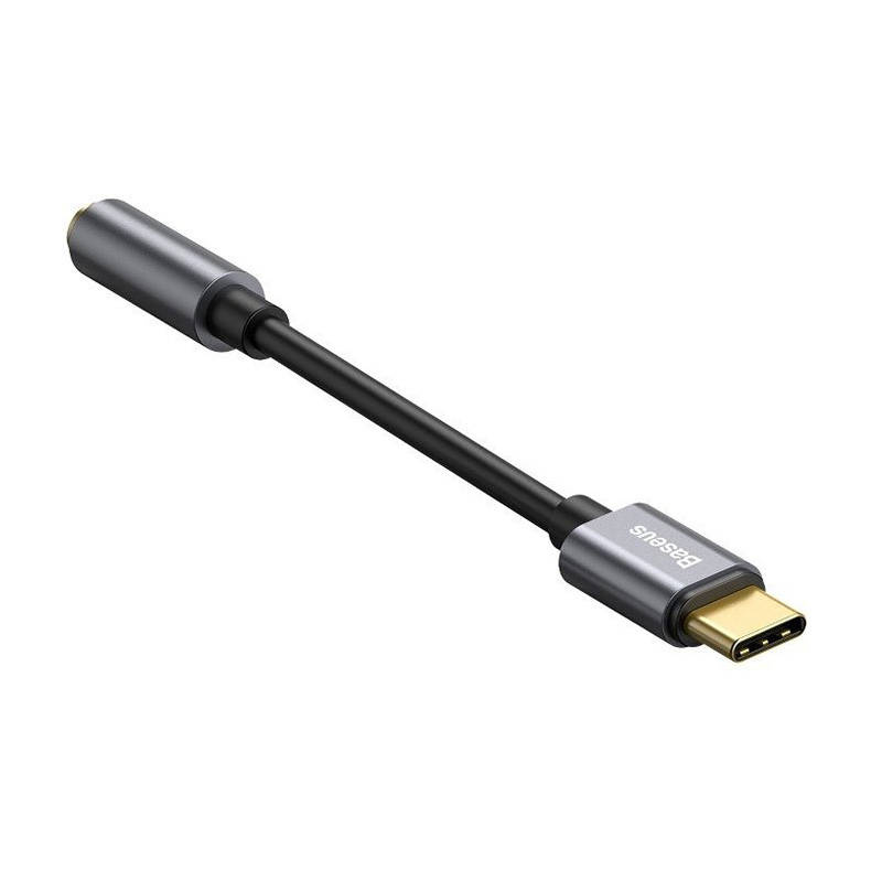 CABLU ADAPTOR Baseus, 1 x USB Type-C (T) la 1 x Jack 3.5mm (M), lungime cablu brodat 12 cm, gri "CATL54-0G" (timbru verde 0.18 lei) - 6953156297852