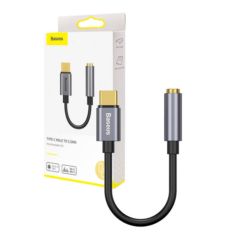 CABLU ADAPTOR Baseus, 1 x USB Type-C (T) la 1 x Jack 3.5mm (M), lungime cablu brodat 12 cm, gri "CATL54-0G" (timbru verde 0.18 lei) - 6953156297852 - Image 3