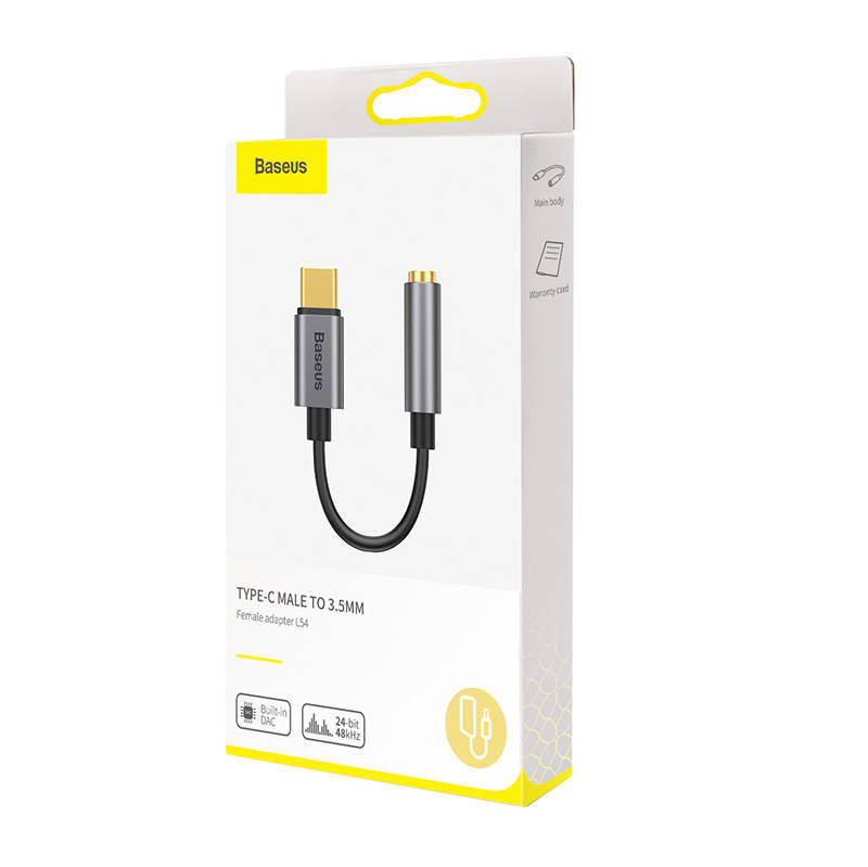 CABLU ADAPTOR Baseus, 1 x USB Type-C (T) la 1 x Jack 3.5mm (M), lungime cablu brodat 12 cm, gri "CATL54-0G" (timbru verde 0.18 lei) - 6953156297852 - Image 2