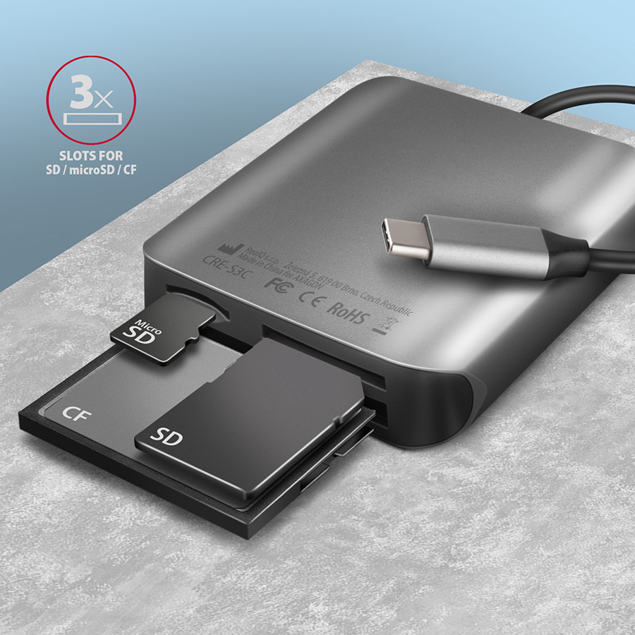CARD READER USB-C 3-SLOT/SD/MICROSD/CF CRE-S3C AXAGON