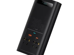 Baseus Car Power Inverter IGBT 300W/ 220V (C+U + Dual EU plug) with 12V clamp cables (0.40m) and Cigarette Lighter Socket Cable (0.60m), Black (CGNB010101)