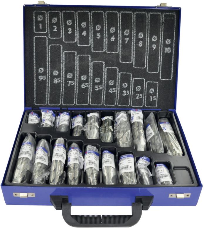 Tivoly Metal Drill Bit Set – 170-Piece Ø 1–10 mm, Fully Ground HSS, Titanium Coated, Metal Case