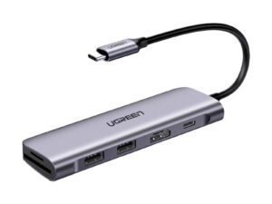 Cable Ugreen Ugreen CM195 6in1 adapter USB-C - HDMI / 2x USB-A 3.0 / USB-C PD / SD / TF reader - gray