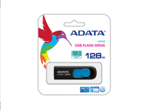 MEMORIE USB 3.2 ADATA AUV128 128GB, retractabila, carcasa plastic, negru / albastru, "AUV128-128G-RBE" (timbru verde 0.03 lei)