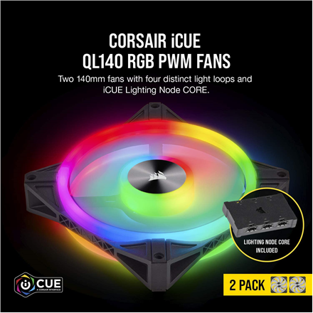 Corsair ventilátor QL Series QL140 RGB LED, 2x 140mm, 26dBA, Lighting Node CORE