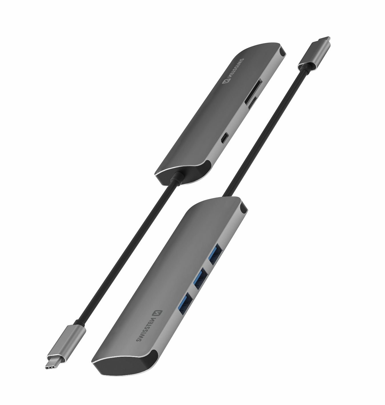 Swissten USB-C Hub 6in1 with 3X USB 3.0 / 1X USB-C Power Delivery / 1X microSD / 1X SD / Aluminum body - Image 4