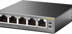 SWITCH PoE TP-LINK  5 porturi 10/100Mbps (4 PoE), IEEE 802.3af, carcasa metalica "TL-SF1005P" (timbru verde 2 lei)