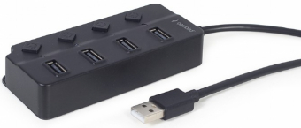 HUB extern GEMBIRD, porturi USB: USB-A 2.0 x 4, conectare prin USB-A 2.0, cablu 0.80 m, negru, "UHB-U2P4P-01" (timbru verde 0.18 lei)