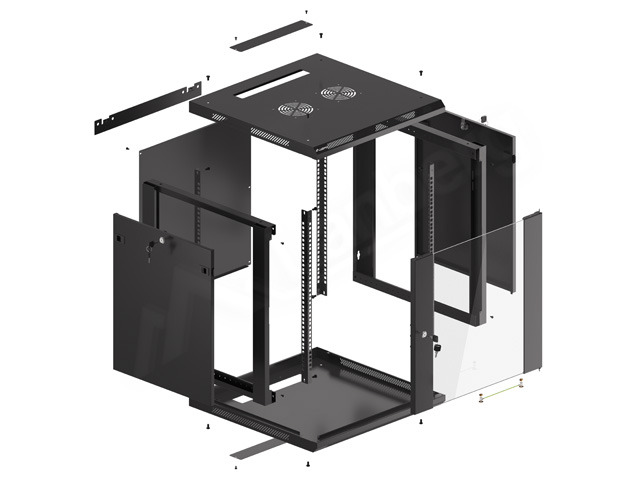 Lanberg | Rack cabinet 19" wall-mount 12U/600x600 (flat pack) with glass door | WF01-6612-10B | Black - Image 15