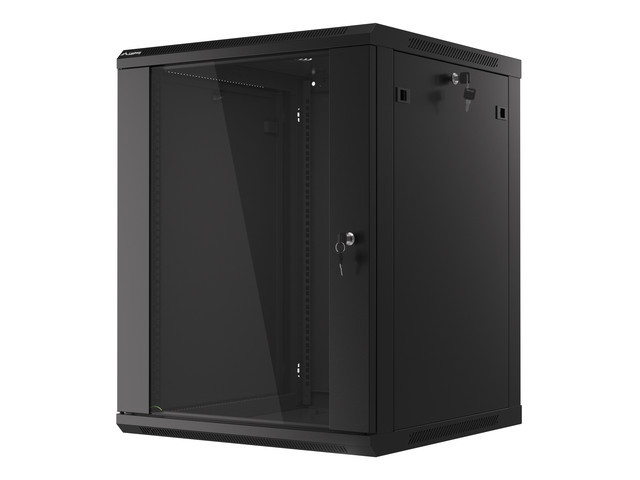 Lanberg | Rack cabinet 19" wall-mount 15U/600x600 (flat pack) with glass door | WF01-6615-10B | Black - Image 3