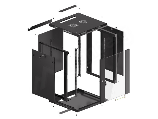 Lanberg | Rack cabinet 19" wall-mount 15U/600x600 (flat pack) with glass door | WF01-6615-10B | Black - Image 11