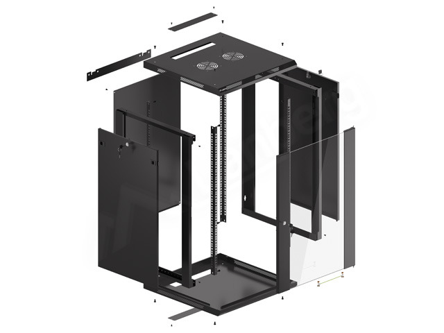Servers Lanberg Rack cabinet 19" wall-mount 18U/600x600 (flat pack) with glass door V2, black | - Image 7