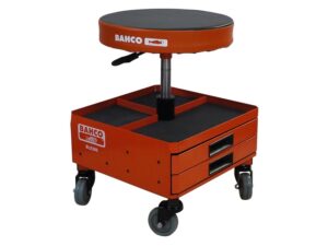 Adjustable height stool with storage on wheels