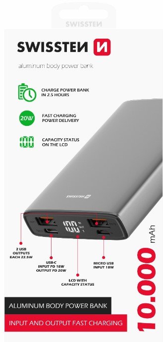 Akupank Swissten 2xUSB-USB-C-Micro USB 20W 10000mAh - Image 2