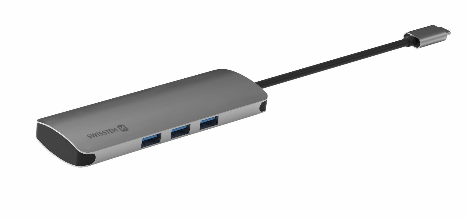 Swissten USB-C Hub 6in1 with 3X USB 3.0 / 1X USB-C Power Delivery / 1X microSD / 1X SD / Aluminum body - Image 3