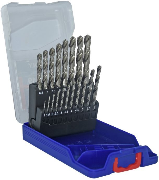 Tivoly Metal Drill Bit Set – 19-Piece Ø1–10 mm (0.5 mm Steps), Split Point, 30° N-Flute, HSS, Cylindrical Shank