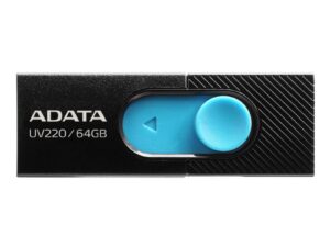 MEMORIE USB 2.0 ADATA 64 GB, retractabila, carcasa plastic, negru / albastru, "AUV220-64G-RBKBL" (timbru verde 0.03 lei)