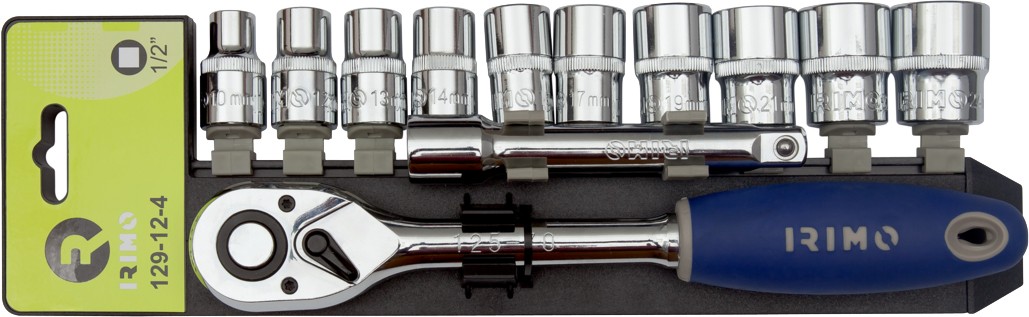 Ratchet with sockets 10-24mm+extension 1/2" 12 pcs Irimo