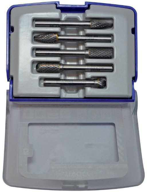 Tivoly Carbide Rotary Burr Set – 5-Piece, Ø8mm, Chip-Breaker Teeth, 6mm Shank, TECHNIC Series