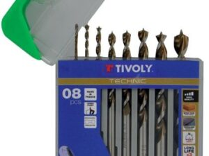 Tivoly Speed-Point Wood Drill Bit Set – 8-Piece Ø2–10 mm, Tri-Flat Shank, HSS, Depth-Control Graduation